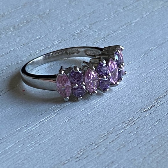 925 Sterling Silver pink & purple AMETHYST GEMSTONE RING 10 stone - Picture 4 of 11